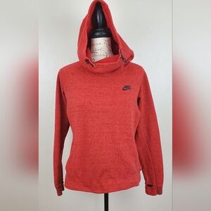Nike Red Funnel Neck Pullover Hoodie Large L Thumbholes Drawstring Cowl Neck